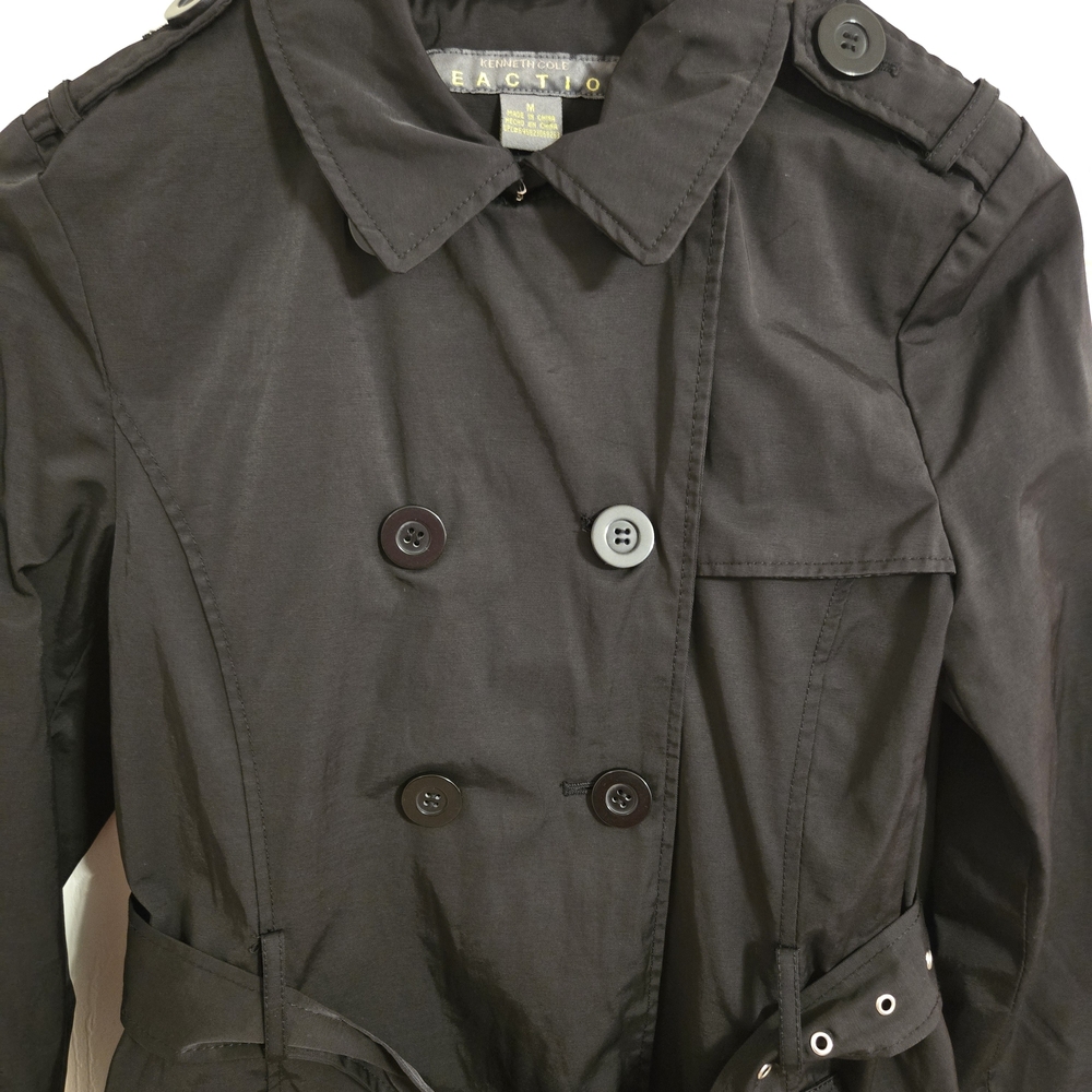 Kenneth Cole Women's Double-Breasted Black Trench Coat Short Size Medium - Picture 6 of 10